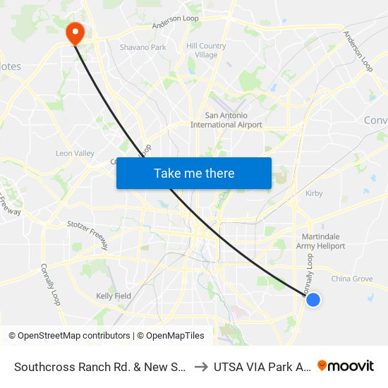 Southcross Ranch Rd. & New Sulfur Springs to UTSA VIA Park And Ride map