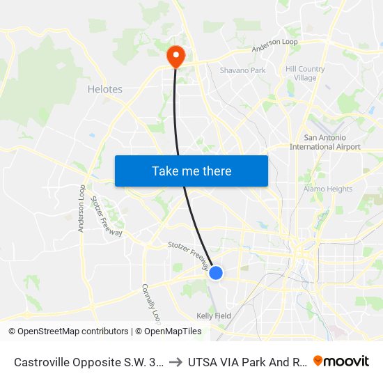 Castroville Opposite S.W. 38th to UTSA VIA Park And Ride map