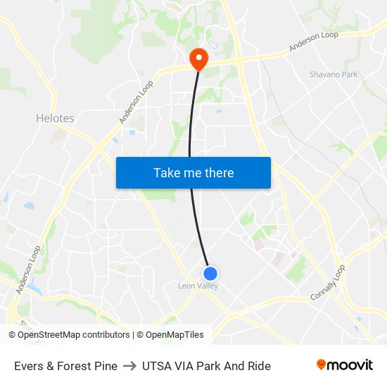 Evers & Forest Pine to UTSA VIA Park And Ride map