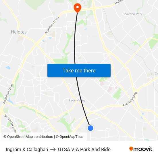 Ingram & Callaghan to UTSA VIA Park And Ride map