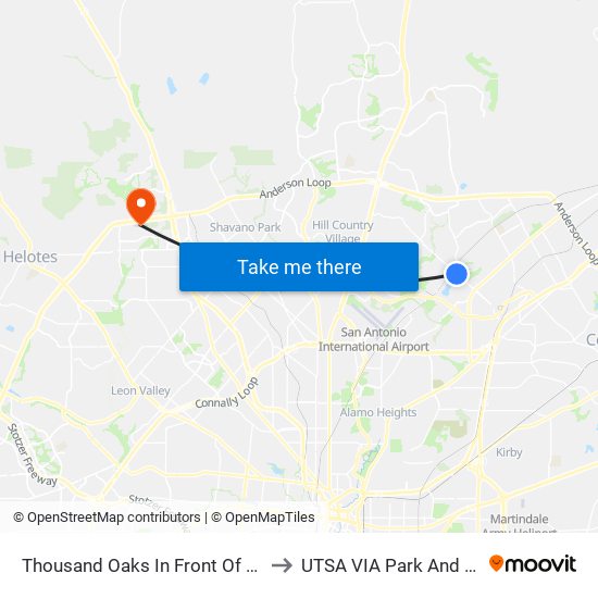 Thousand Oaks In Front Of 3935 to UTSA VIA Park And Ride map