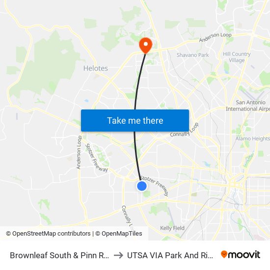 Brownleaf South & Pinn Rd. to UTSA VIA Park And Ride map