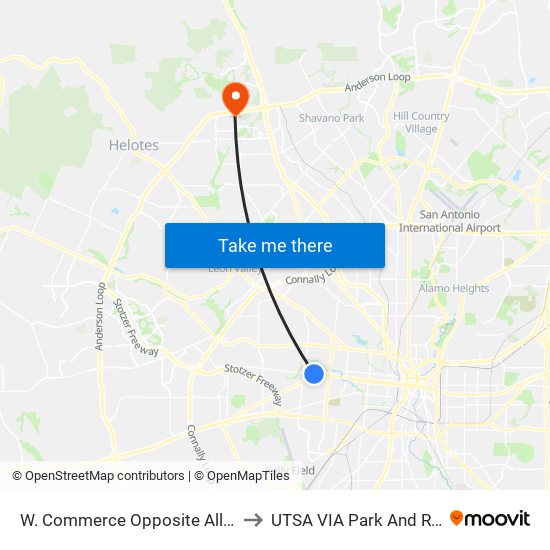 W. Commerce Opposite Allsup to UTSA VIA Park And Ride map