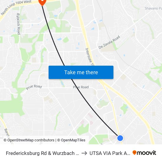 Fredericksburg Rd & Wurzbach (460' South) to UTSA VIA Park And Ride map