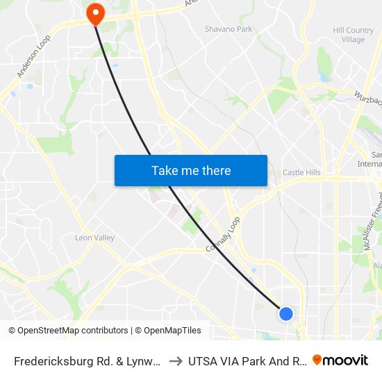 Fredericksburg Rd. & Lynwood to UTSA VIA Park And Ride map