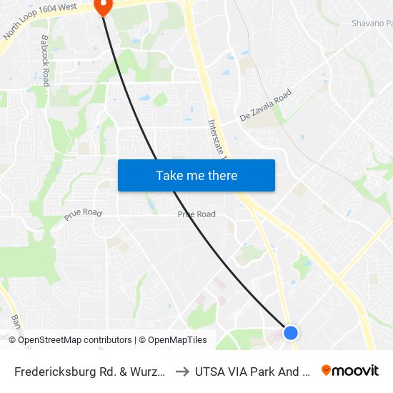 Fredericksburg Rd. & Wurzbach to UTSA VIA Park And Ride map