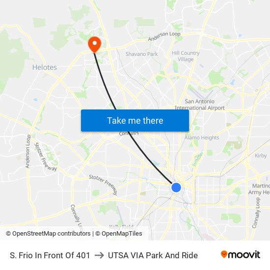 S. Frio In Front Of 401 to UTSA VIA Park And Ride map