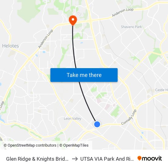 Glen Ridge & Knights Bridge to UTSA VIA Park And Ride map