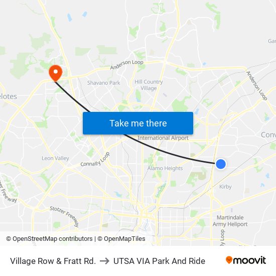 Village Row & Fratt Rd. to UTSA VIA Park And Ride map