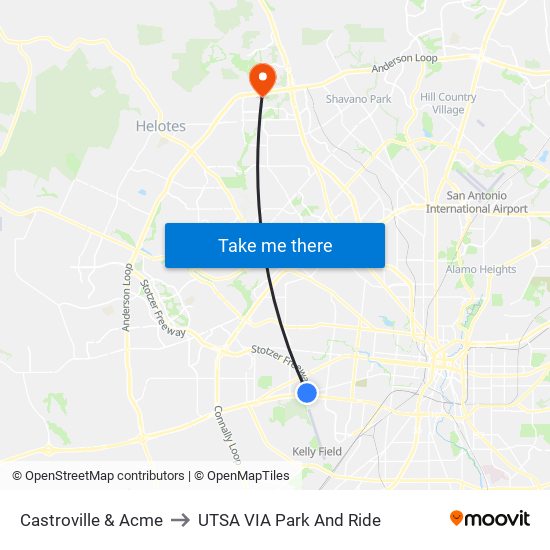 Castroville & Acme to UTSA VIA Park And Ride map