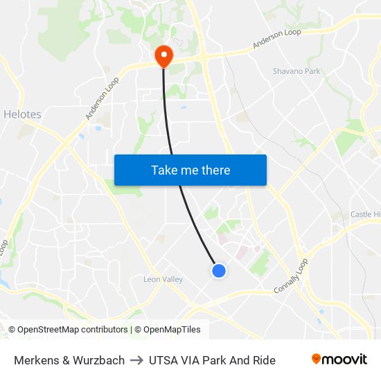 Merkens & Wurzbach to UTSA VIA Park And Ride map