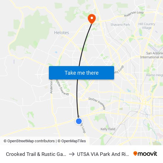 Crooked Trail & Rustic Gate to UTSA VIA Park And Ride map