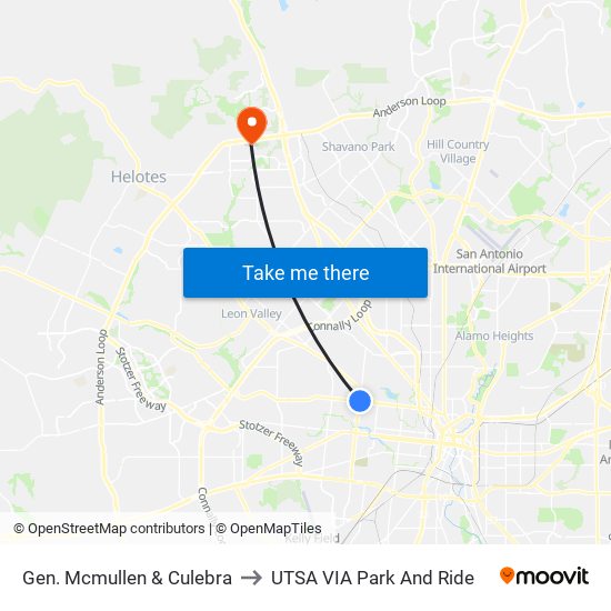 Gen. Mcmullen & Culebra to UTSA VIA Park And Ride map