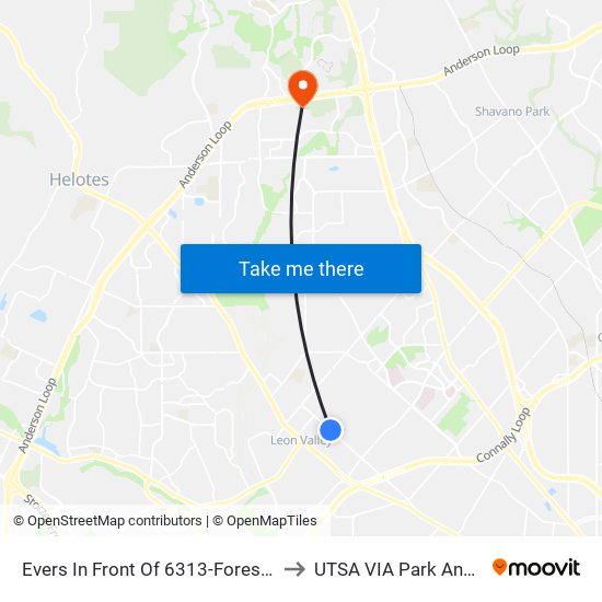 Evers In Front Of 6313-Forest Oak A to UTSA VIA Park And Ride map