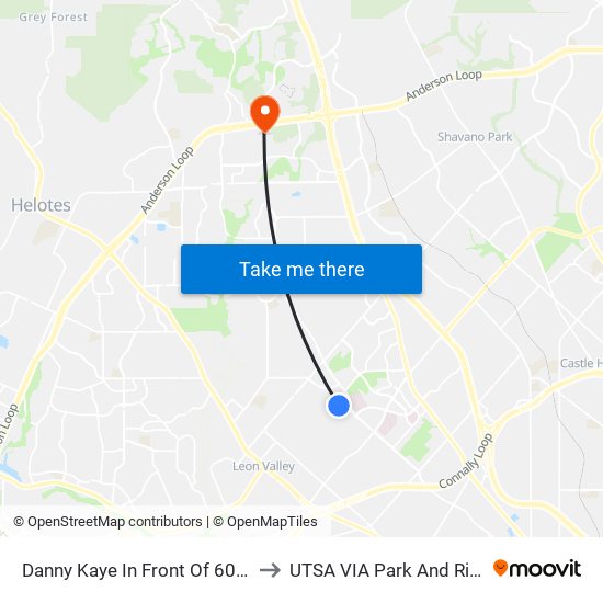 Danny Kaye In Front Of 6020 to UTSA VIA Park And Ride map