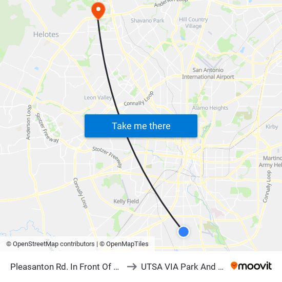 Pleasanton Rd. In Front Of 3813 to UTSA VIA Park And Ride map