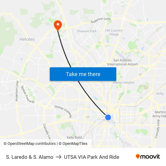 S. Laredo & S. Alamo to UTSA VIA Park And Ride map