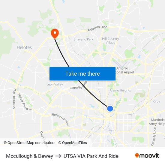 Mccullough & Dewey to UTSA VIA Park And Ride map