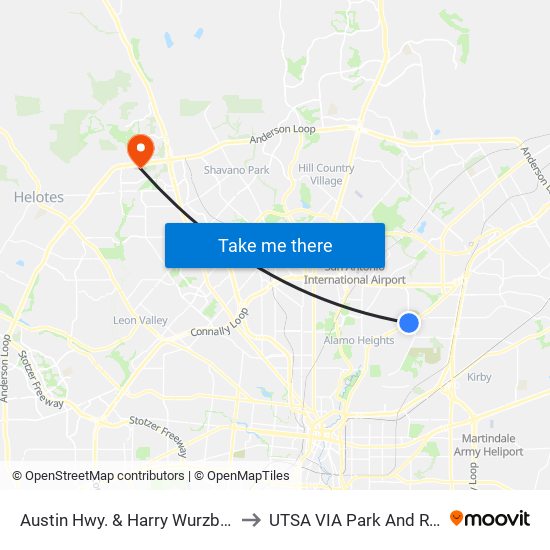 Austin Hwy. & Harry Wurzbach to UTSA VIA Park And Ride map