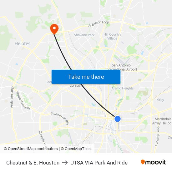 Chestnut & E. Houston to UTSA VIA Park And Ride map