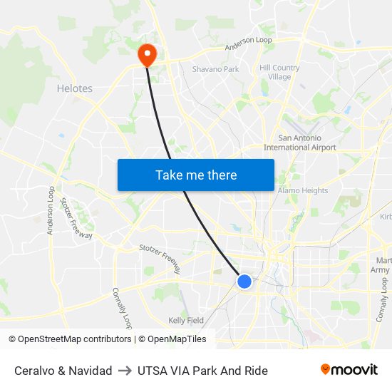Ceralvo & Navidad to UTSA VIA Park And Ride map