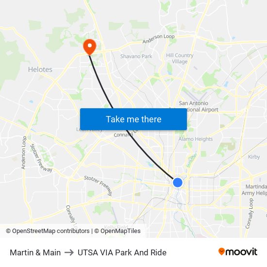 Martin & Main to UTSA VIA Park And Ride map