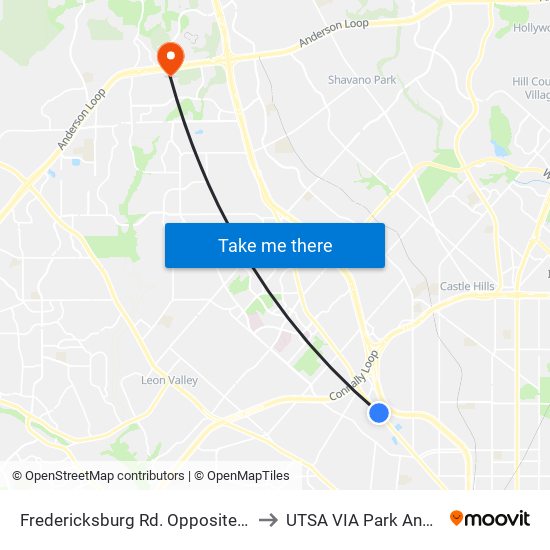 Fredericksburg Rd. Opposite Altgelt to UTSA VIA Park And Ride map