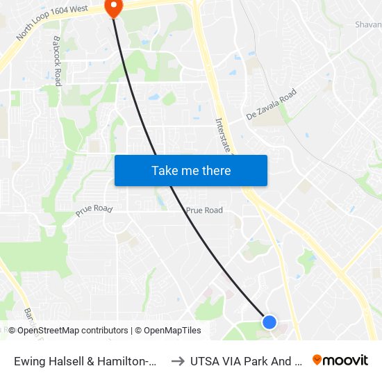 Ewing Halsell & Hamilton-Wolfe to UTSA VIA Park And Ride map