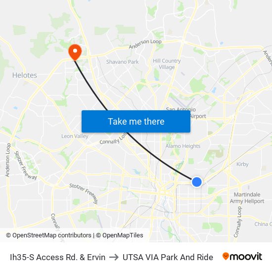 Ih35-S Access Rd. & Ervin to UTSA VIA Park And Ride map