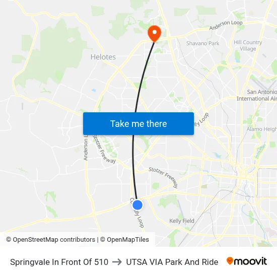 Springvale In Front Of 510 to UTSA VIA Park And Ride map