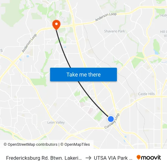 Fredericksburg Rd. Btwn. Lakeridge & Oaklawn to UTSA VIA Park And Ride map