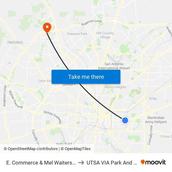 E. Commerce & Mel Waiters Way to UTSA VIA Park And Ride map