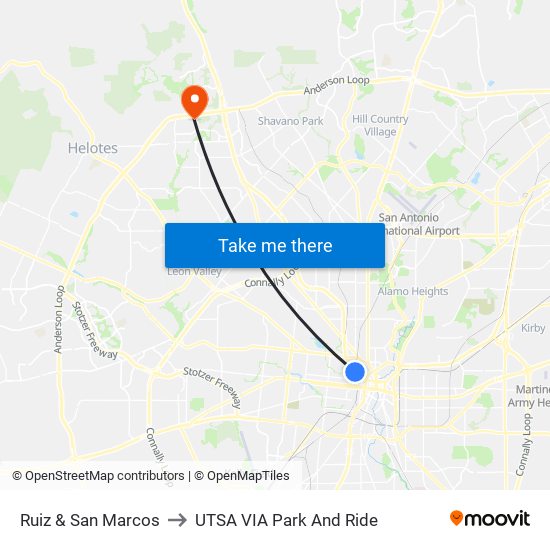 Ruiz & San Marcos to UTSA VIA Park And Ride map