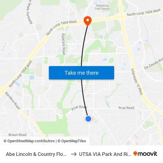 Abe Lincoln & Country Flower to UTSA VIA Park And Ride map