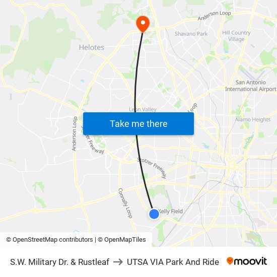 S.W. Military Dr. & Rustleaf to UTSA VIA Park And Ride map