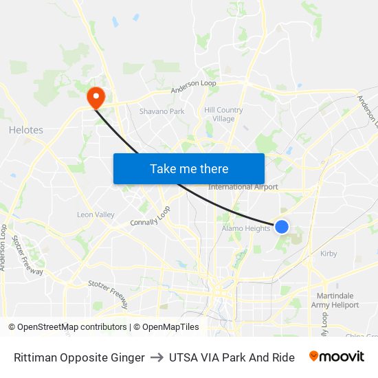 Rittiman Opposite Ginger to UTSA VIA Park And Ride map