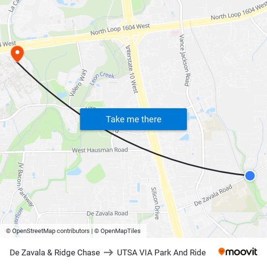 De Zavala & Ridge Chase to UTSA VIA Park And Ride map