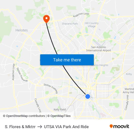 S. Flores & Mktrr to UTSA VIA Park And Ride map