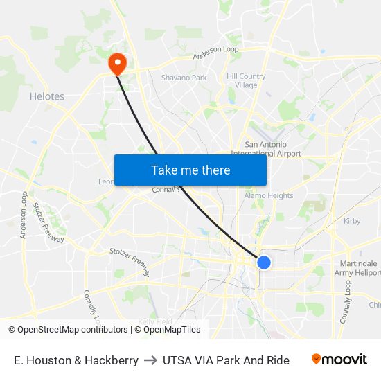 E. Houston & Hackberry to UTSA VIA Park And Ride map