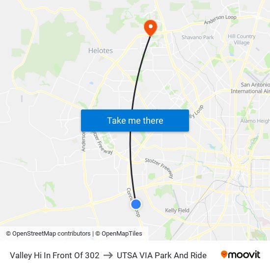 Valley Hi In Front Of 302 to UTSA VIA Park And Ride map