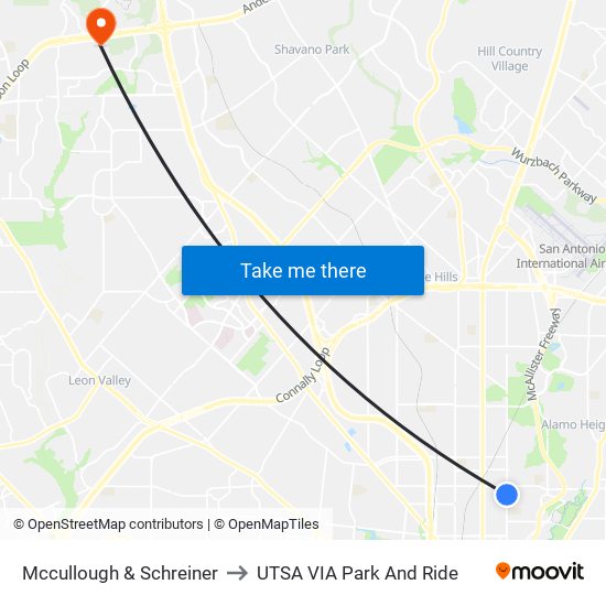 Mccullough & Schreiner to UTSA VIA Park And Ride map