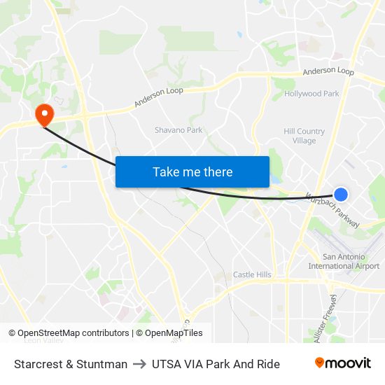 Starcrest & Stuntman to UTSA VIA Park And Ride map