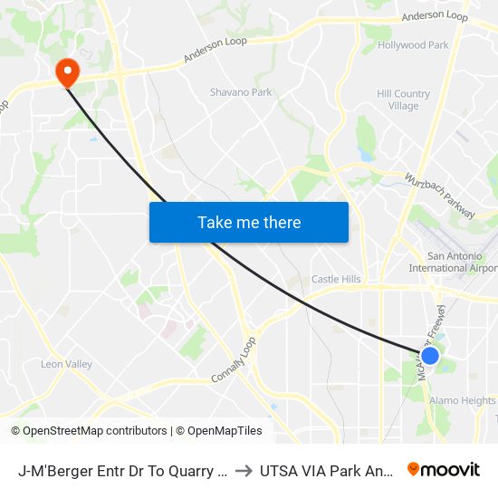 J-M'Berger Entr Dr To Quarry Market to UTSA VIA Park And Ride map