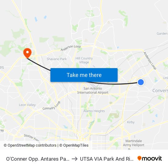 O'Conner Opp. Antares Park to UTSA VIA Park And Ride map