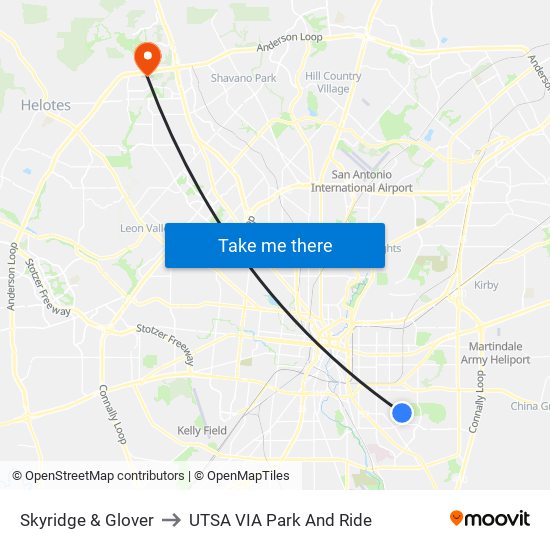 Skyridge & Glover to UTSA VIA Park And Ride map