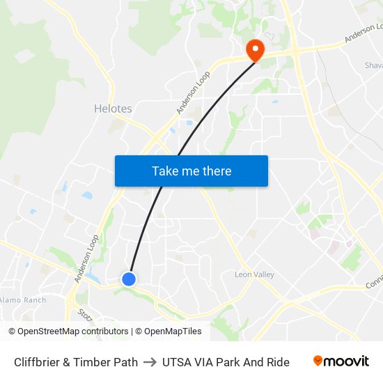 Cliffbrier & Timber Path to UTSA VIA Park And Ride map