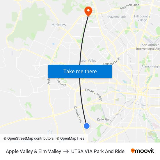 Apple Valley & Elm Valley to UTSA VIA Park And Ride map