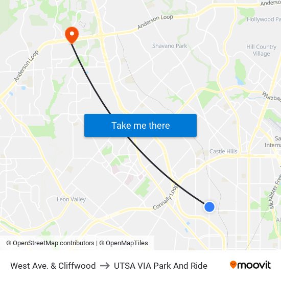 West Ave. & Cliffwood to UTSA VIA Park And Ride map