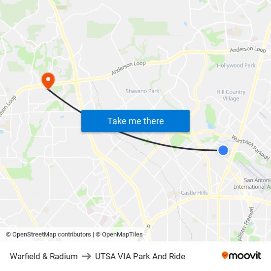 Warfield & Radium to UTSA VIA Park And Ride map