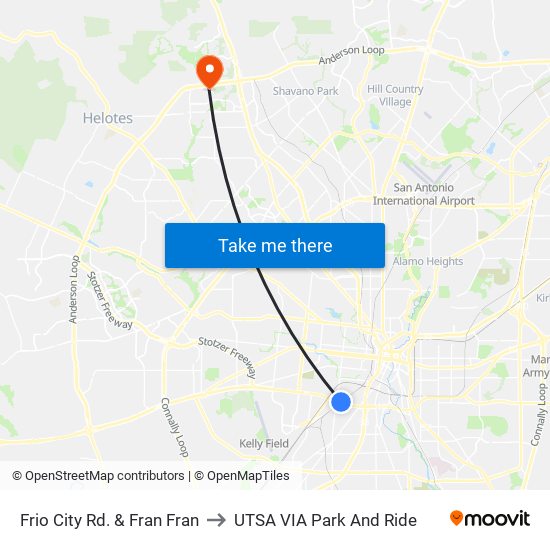 Frio City Rd. & Fran Fran to UTSA VIA Park And Ride map